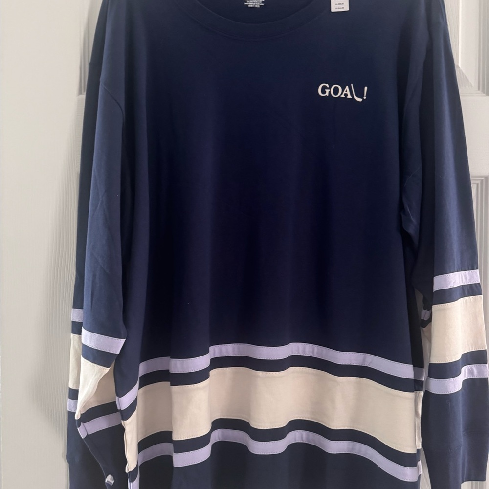 PINK Victoria's Secret Navy Long Sleeve 'GOAL!' Striped Tee